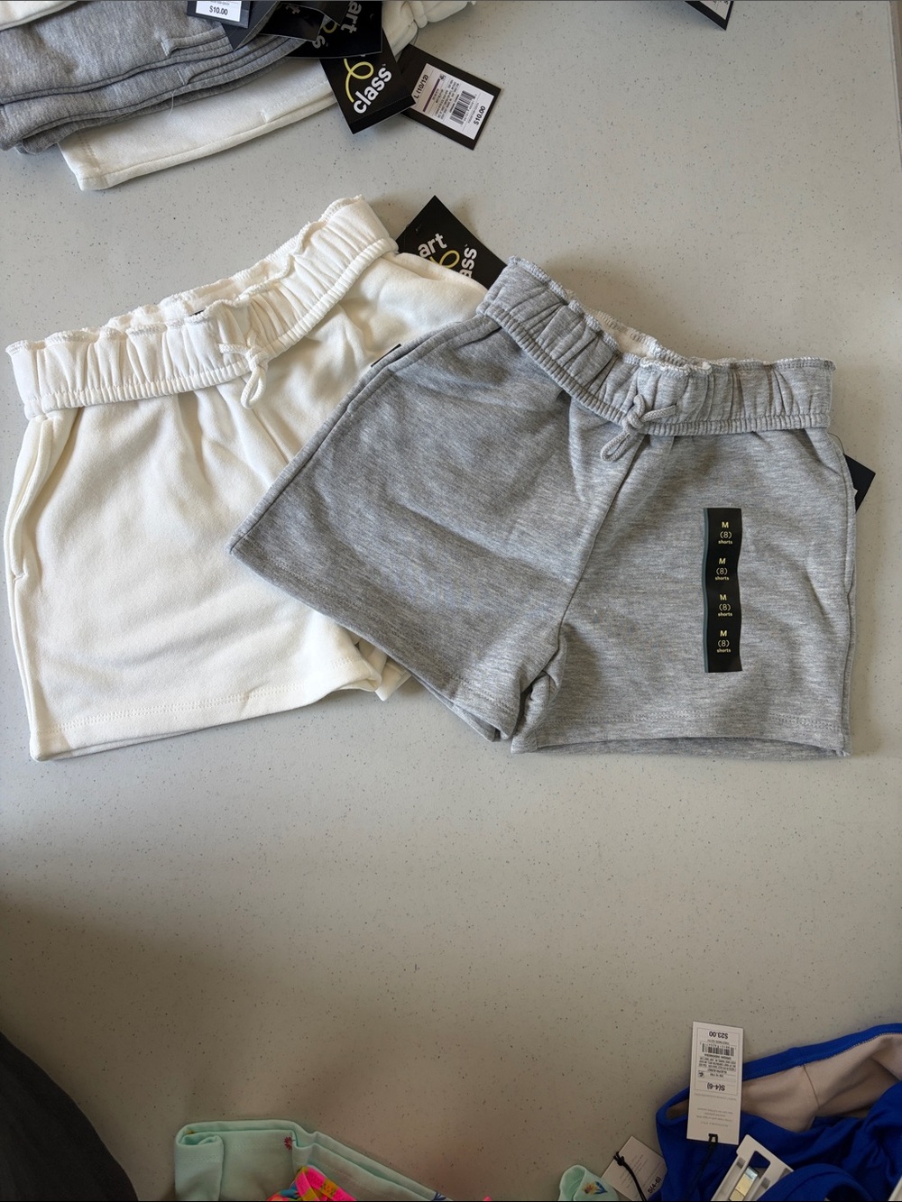 Art Class - 2 Pk Kids Elastic Waist Shorts - White & Gray